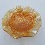 Vintage Carnival Glass Decorative Bowl - Orange Iridescent Finish 10cm x 17.5cm | Image 2