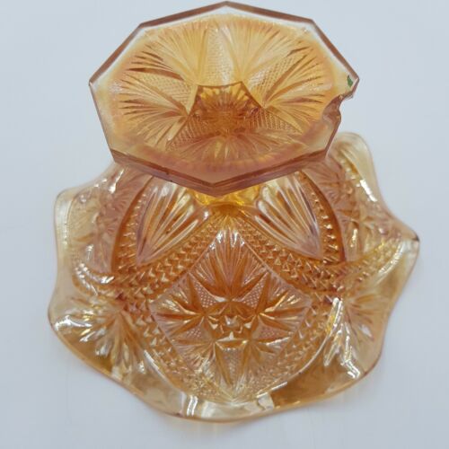 Vintage Carnival Glass Decorative Bowl - Orange Iridescent Finish 10cm x 17.5cm | Image 6