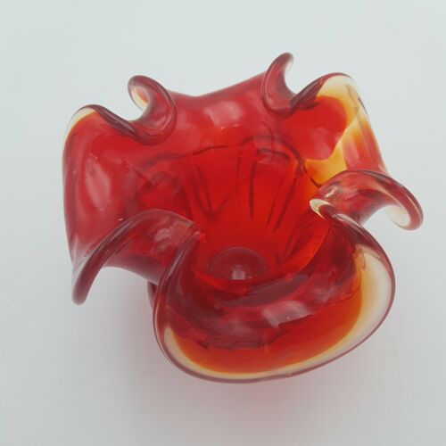 Vintage Decorative Floral Glass Vase  - Deep Red 770g 11cm  Mid 20th Century | Image 2