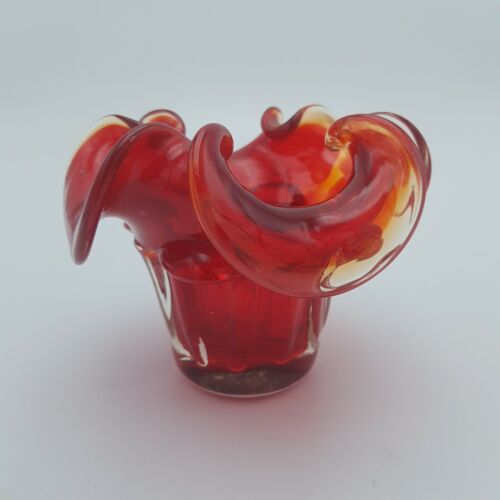 Vintage Decorative Floral Glass Vase  - Deep Red 770g 11cm  Mid 20th Century | Image 1