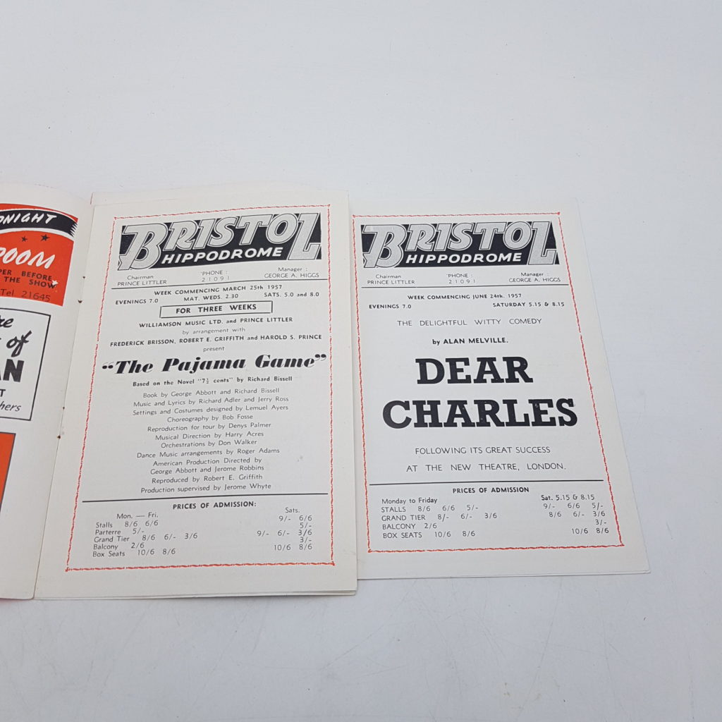 2x Vintage BRISTOL HIPPODROME Programmes (1957) The Pajama Game & Dear Charles | Image 3