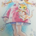 ORIGINAL ARTWORK by Muriel Kay (Girl & Kitten Cat) Vintage Greetings Card Art 10