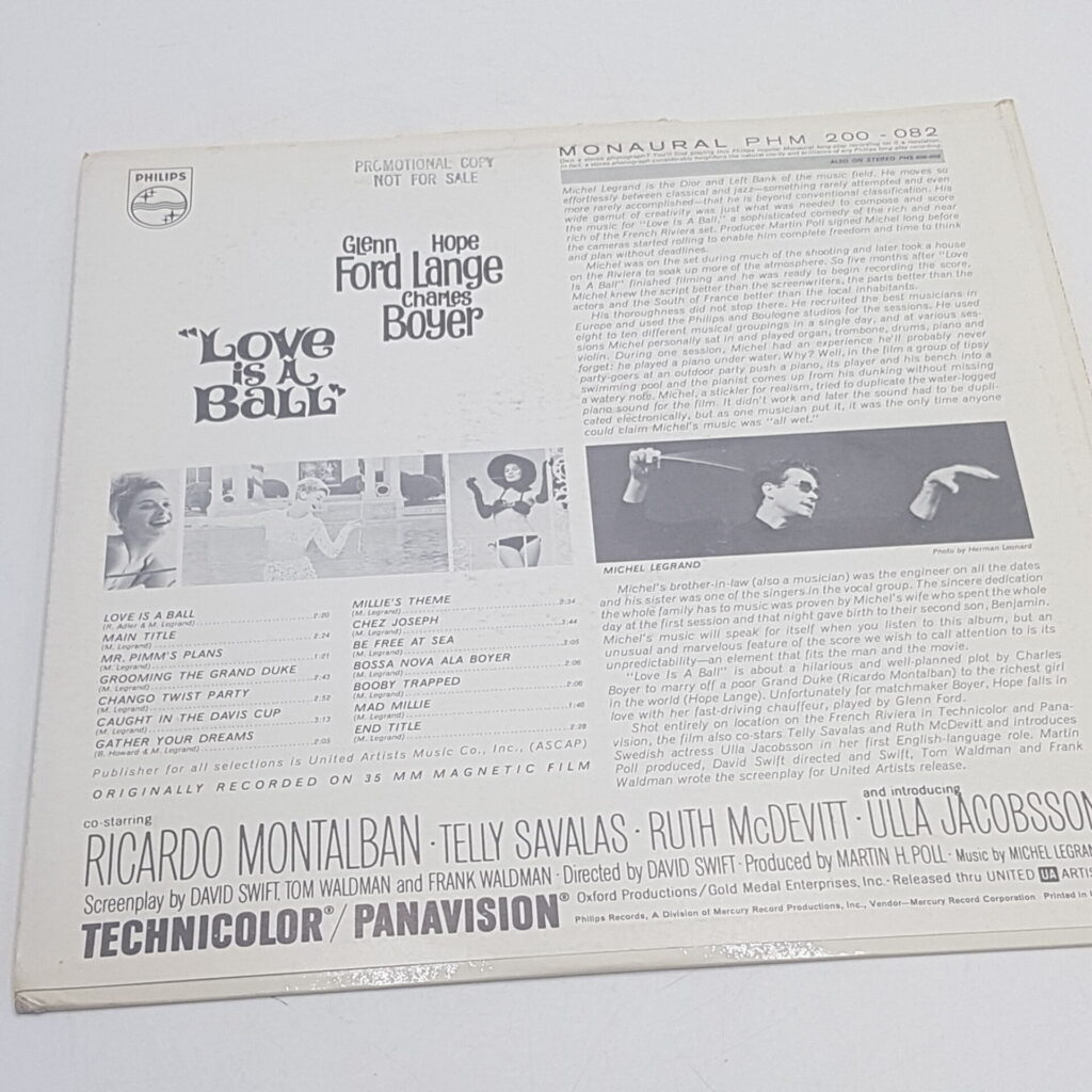 LOVE IS A BALL Original Soundtrack LP Record (1963) Philips PHM 200-082 | Image 3