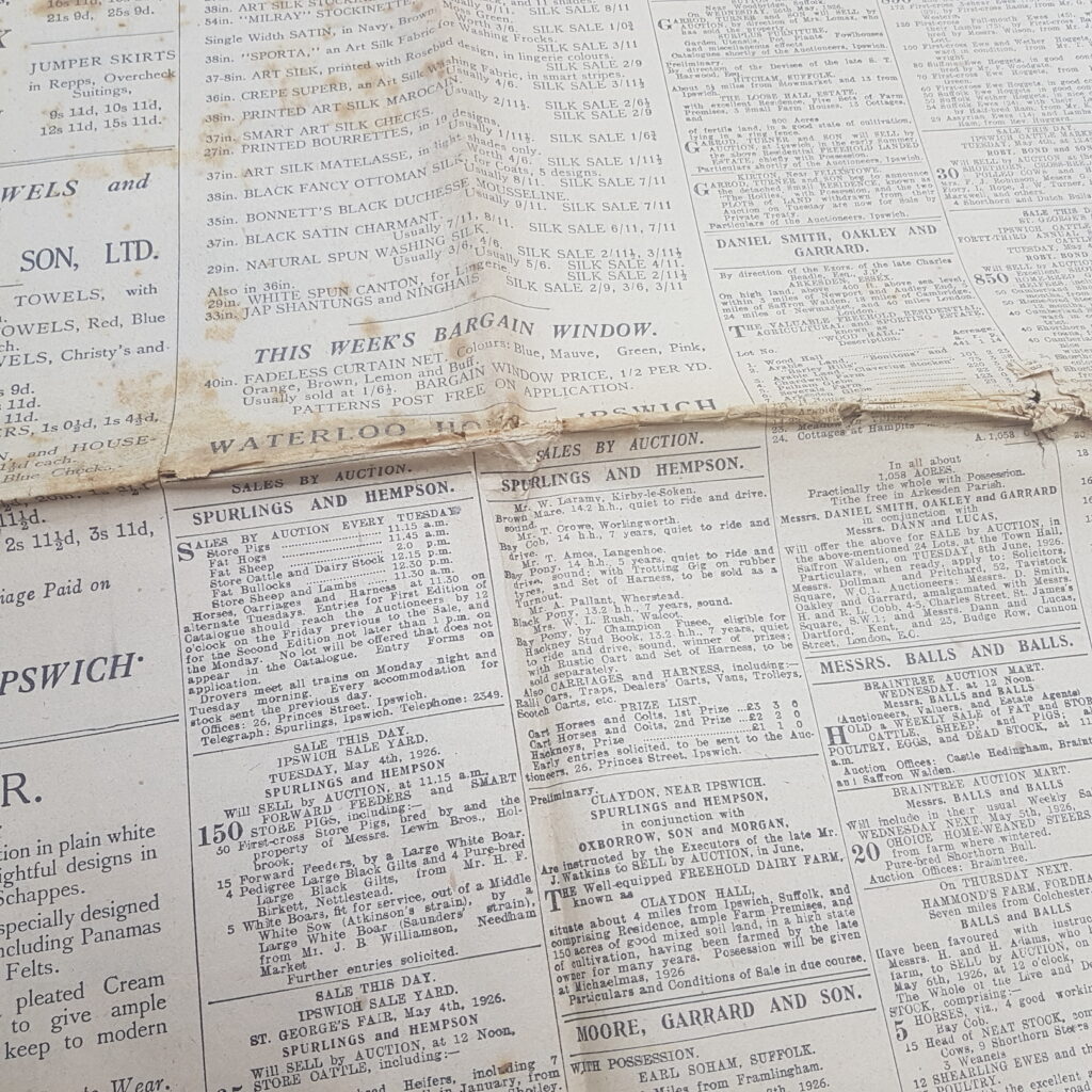 The East Anglian Daily Times Newspaper, Ipswich. May 4th, 1926 [Fair - Poor] Worn | Image 3