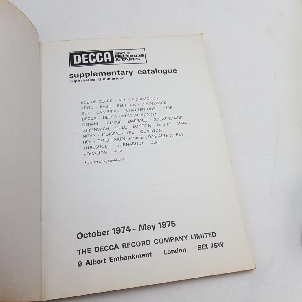 UK DECCA Group Records & Tapes Supplementary Catalogue #2 1974 - 1975 [VG] | Image 5