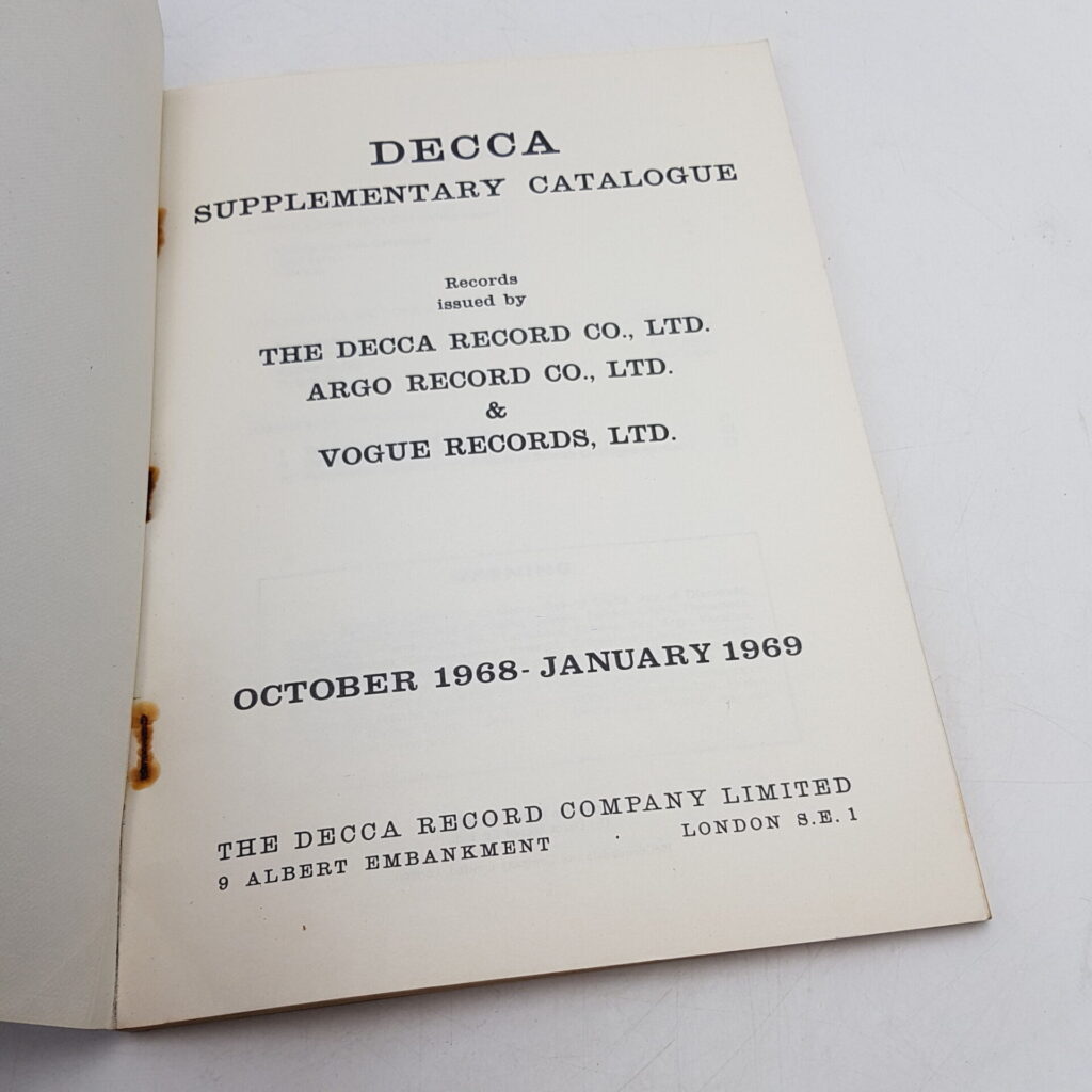 UK DECCA Group Records Supplementary Catalogue #1 Oct. 1968 - Jan. 1969 [PB] | Image 5