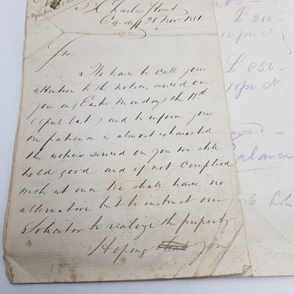 Antique Correspondence Solicitors Letter JAMES & CO. 8 Charles Street, Cardiff (1881) | Image 3