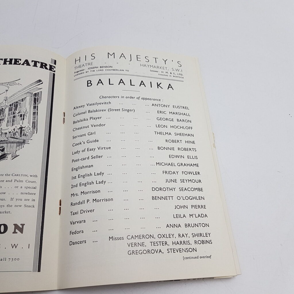 Vintage BALALAIKA (1937) His Majesty's Theatre Programme [VG+] Muriel Angelus | Image 4
