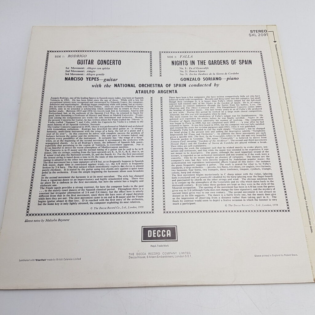 Falla Nights In The Gardens of Spain / Guitar Concerto | LP Record Decca SXL 2091 [VG+] | Image 2