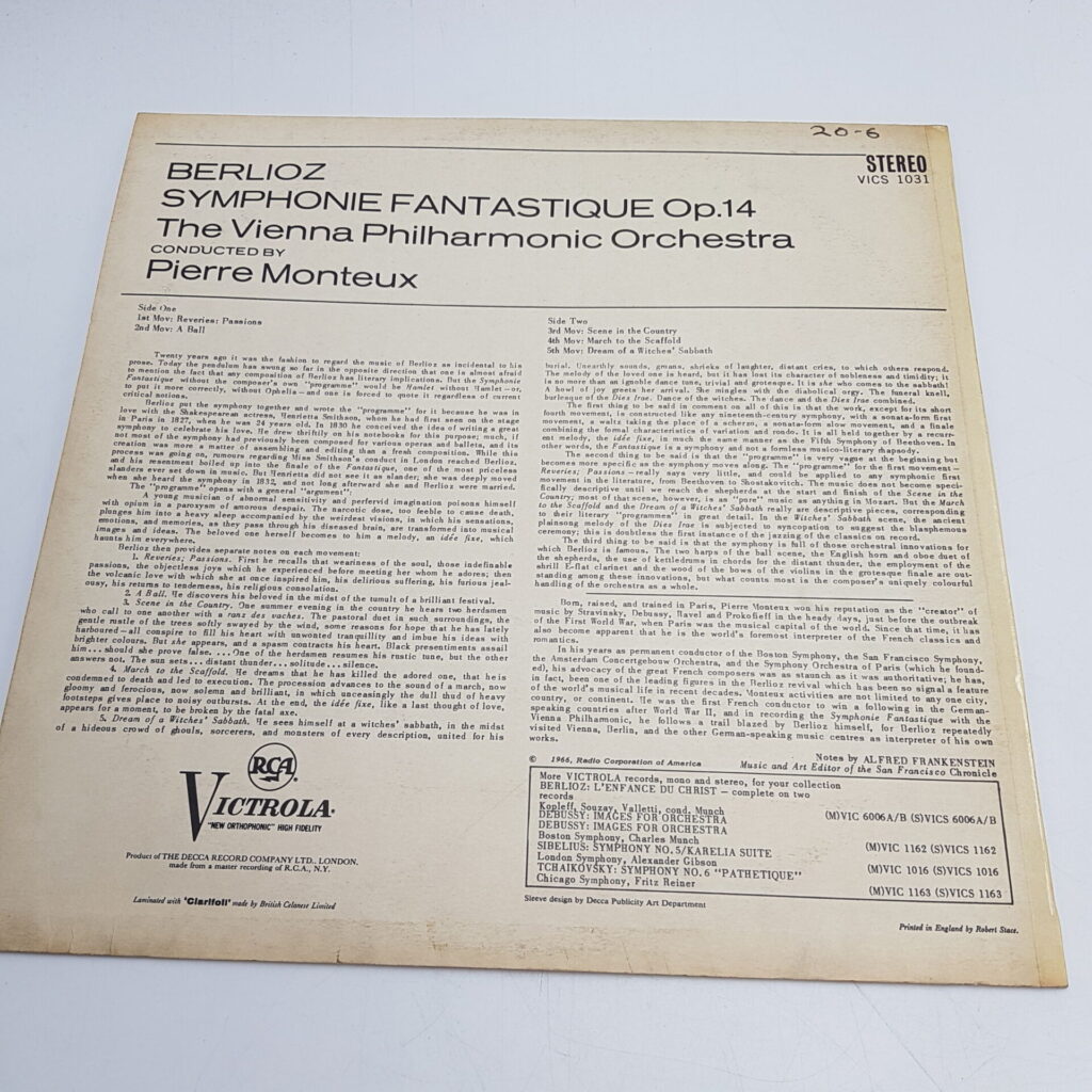 Berlioz: Symphonie Fantastique | Vienna Philharmonic [VG+] Stereo RCA Victrola VICS 1031 | Image 2