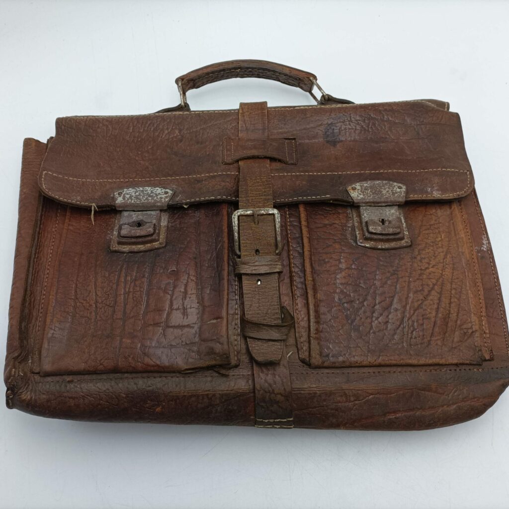 Vintage 1940's Tan Brown Leather Brief Case [Fair] Surface Wear | Military Attache | Image 1