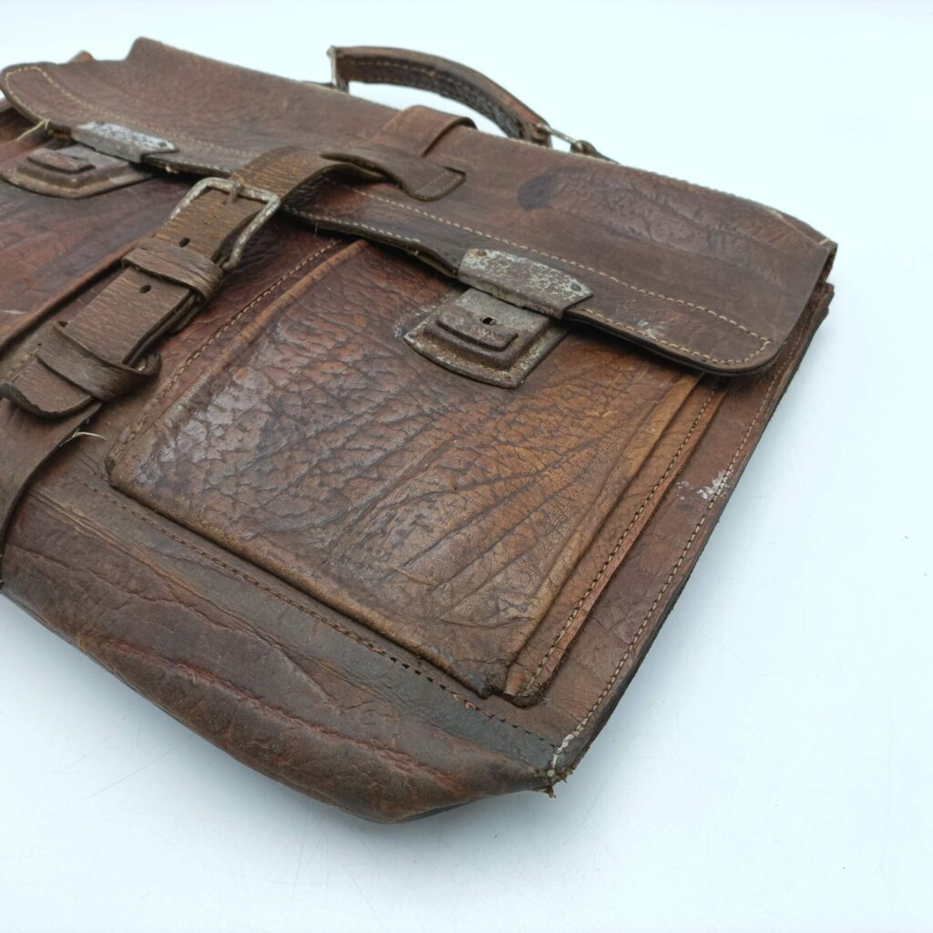 Vintage 1940's Tan Brown Leather Brief Case [Fair] Surface Wear | Military Attache | Image 2
