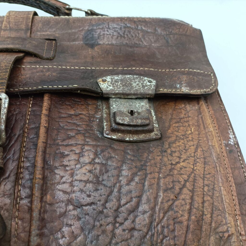 Vintage 1940's Tan Brown Leather Brief Case [Fair] Surface Wear | Military Attache | Image 5
