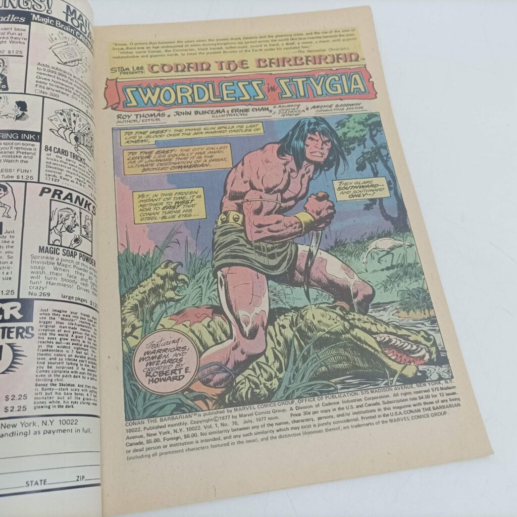 Marvel US 'Conan the Barbarian' Comic #76 July, 1977 [G] Swordless in Stygia | Image 5
