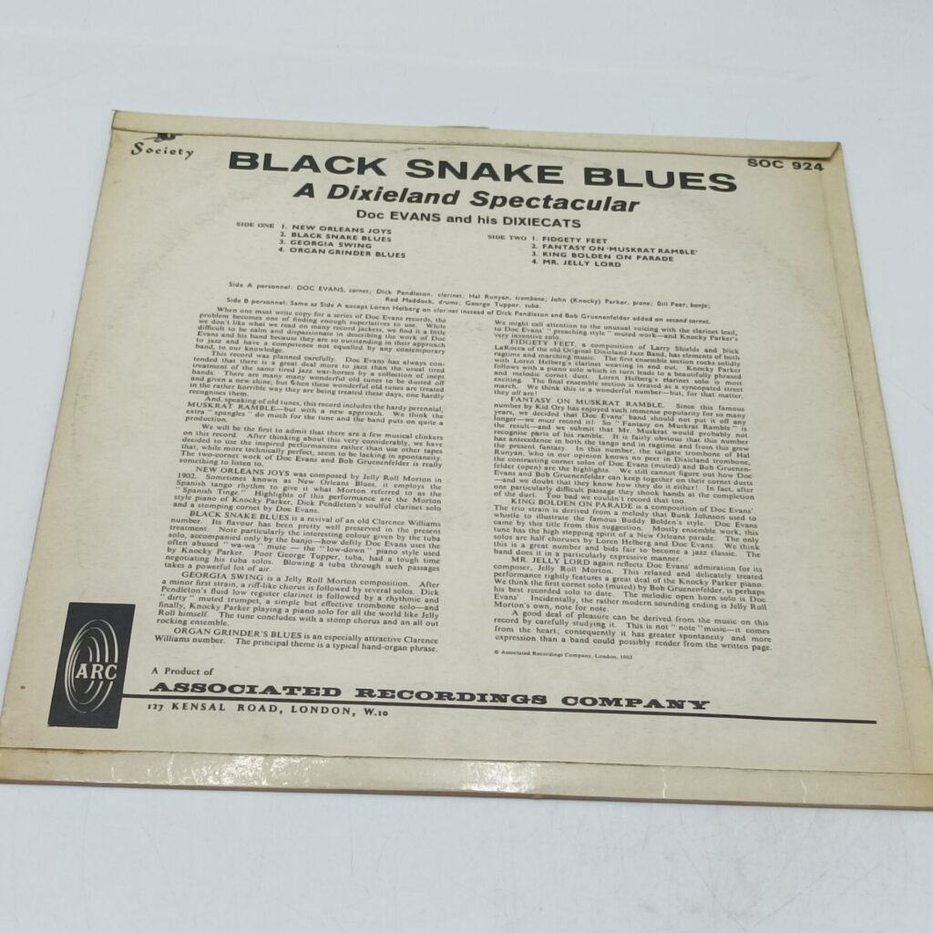Black Snake Blues - Doc Evans and his Dixiecats [G+] 12