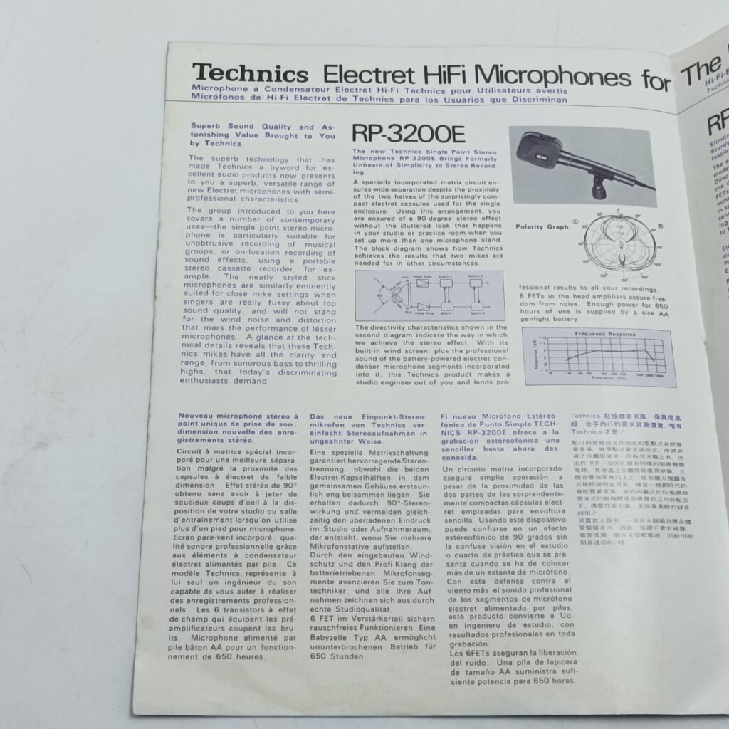 Vintage 1980's Technics Electret HiFi Microphones Sales Pamphlet [G] RP-3200E | Worn | Image 3