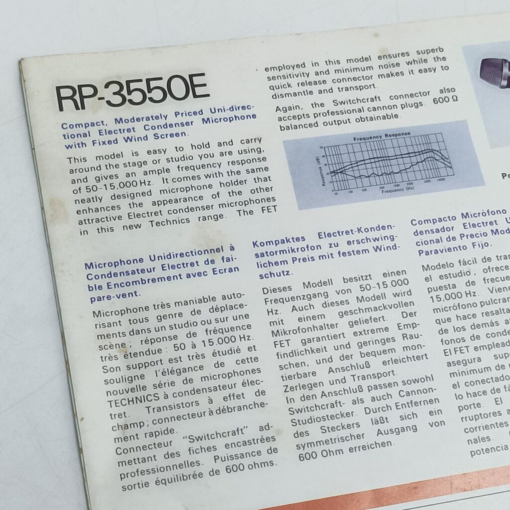 Vintage 1980's Technics Electret HiFi Microphones Sales Pamphlet [G] RP-3200E | Worn | Image 4