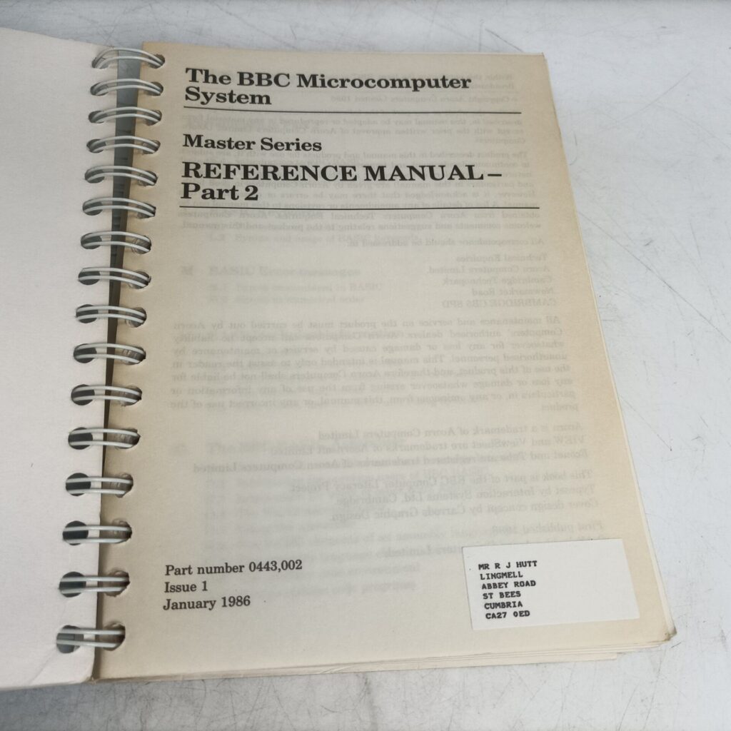 BBC Master Series Microcomputer Reference Manual Part Two (1986) Spiral Bound [G] | Image 5