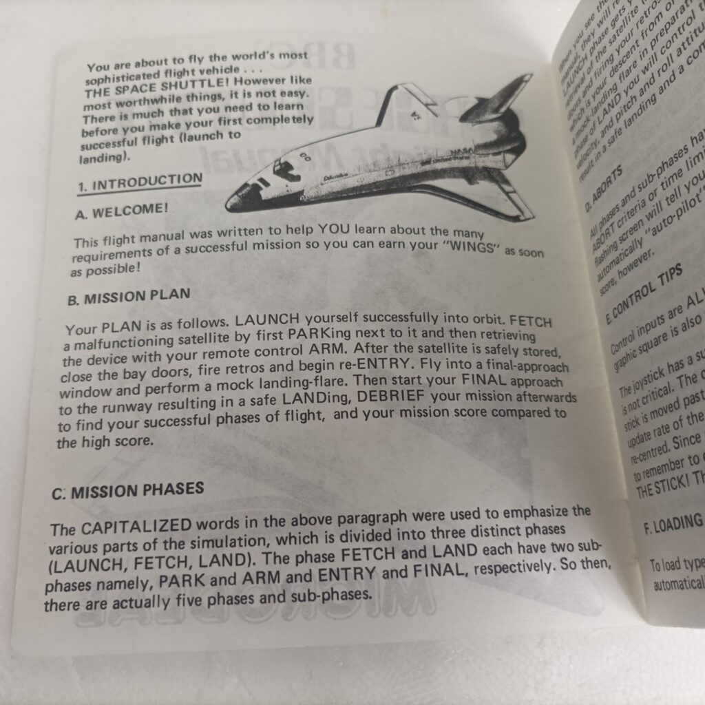 Lift Off With Space Shuttle Flight Manual (1983) Microdeal [G+] Instructions | BBC B | Image 4