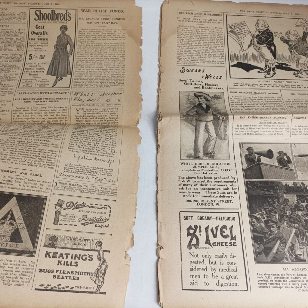 Antique 'Daily Graphic' Newspaper June 6th, 1916 [Fair] First World War | British Army | Image 3