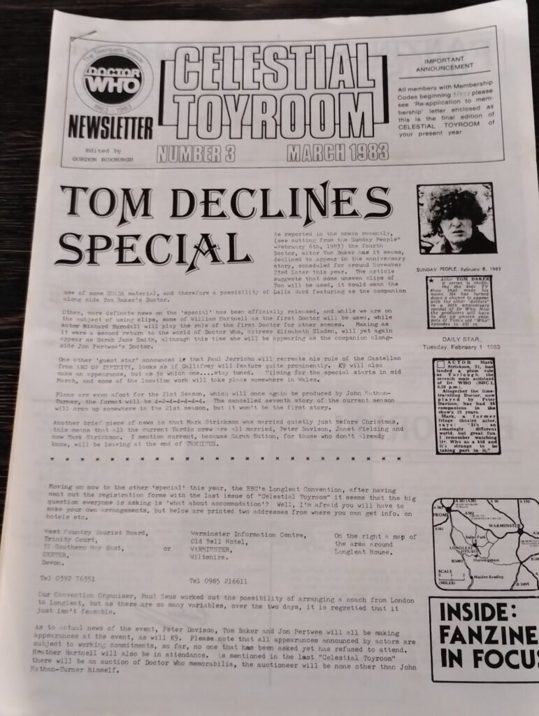 Doctor Who Celestial Toyroom Newsletter DWAS #3 March 1983 [G+] Tom Baker UK Fanzine | Image 1